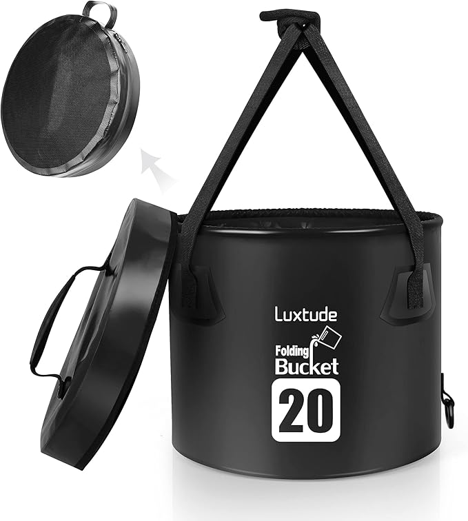 Luxtude Collapsible Bucket with Lid, 5 Gallon Bucket(20L), Camping Bucket, Food Grade Water Bucket, Folding Bucket for Camping, Hiking, Fishing, Car Washing Bucket