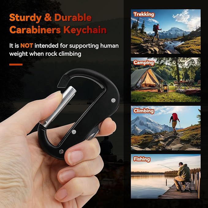 Multitool Carabiner with Pocket Knife, Bottle Opener,Nail file,Small Scissors,EDC Carabiners Keychain with Folding Knives,Auxiliary Tools for Camping,Hiking,Outdoor Activities(Black)