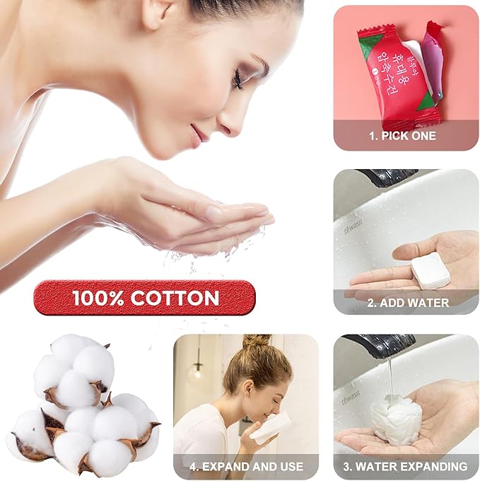 GXF Compressed Towel, Portable Cotton Hypoallergenic Travel Washcloths Tablet Coin Wipes Dehydrated Expandable for Camping Hiking Home