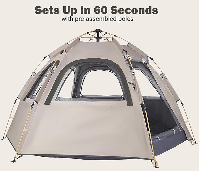 Camping Tent with Instant Setup, 2/3 Person Weatherproof Tent Easy Quick Set Up in 60 Seconds with Rainfly Backpack Tent for Family Camping & Hiking, Upgraded Ventilation,Center Height 66-inch