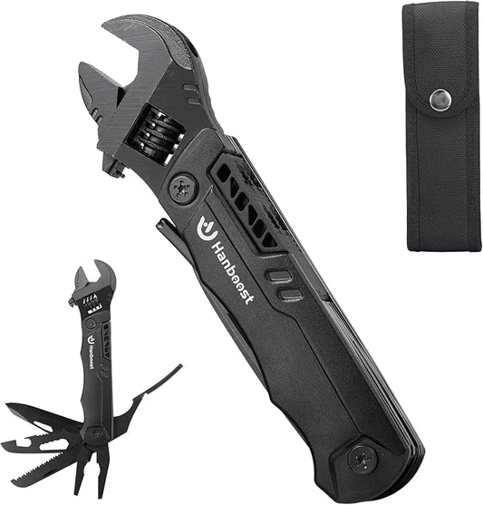 Multitool Wrench 19 In 1 Multipurpose Camping Gear Pocket Size Adjustable Wrench with Pliers, Wire Cutter, Cutting Saw, Bottle Opener for Maintenance, Camping and DIY,Gift for Him