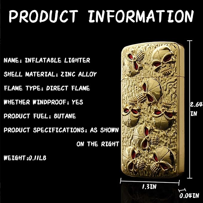 Cool Metal Skull Butane Torch Lighter Refillable Novelty Lighter for Fireplace Candle Camping BBQ (Without Gas) (10)