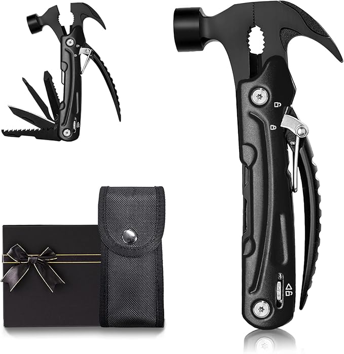 Hammer Multitool Cool Gadgets Multi Tool with Gift Box Carrying Case Birthday Stocking Stuffers Father's Day Gifts Valentines Day Gifts for Men Husband Him Camping Accessories(Black)