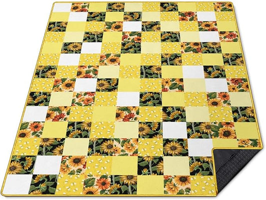 Sunflower Bee Picnic Blanket Waterproof Foldable Extra Large Picnic Mat Beach Blanket 60"x80" for Camping Beach Hiking Patio Party Outdoor Decor Gifts
