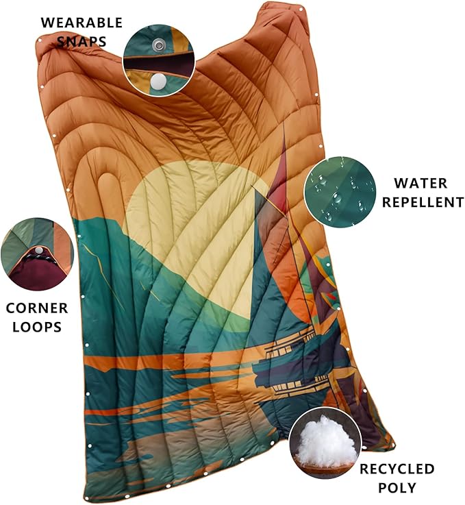 Camping Blanket,Lightweight Down Alternative Puffy Printed Camping Blanket Packable Outdoor Blanket for Camping,Traveling, Stadium, Hiking, Picnics