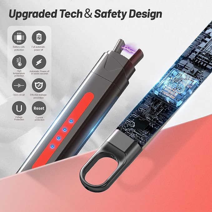 VEHHE Electric Lighter, Candle Lighter Rechargeable USB, Long Plasma Lighters with Safety Lock and LED Display, Pocket Size for Camping Outdoor Party - Red