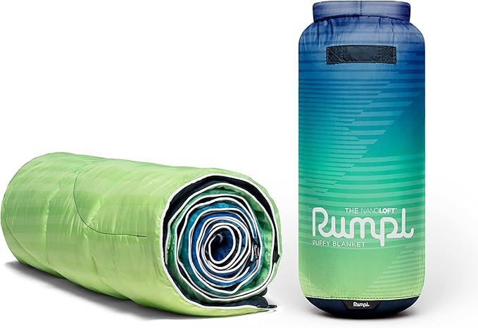 Rumpl The NanoLoft Puffy Blanket | Indoor Outdoor Camping Blanket for Traveling, Picnics, Beach Trips, Concerts | 52" x 75" | Patch Fade Cool, 1-Person