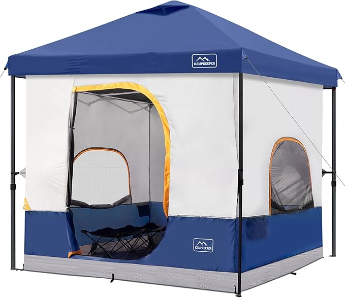 KAMPKEEPER 6 Person Camping Tent, 10x10 Pop Up Canopy Tent with Camping Inner Tent, Converts 10'x10' Straight Leg Canopy into Camping Tent–Fully Vented Roof(Canopy & Frame Included)