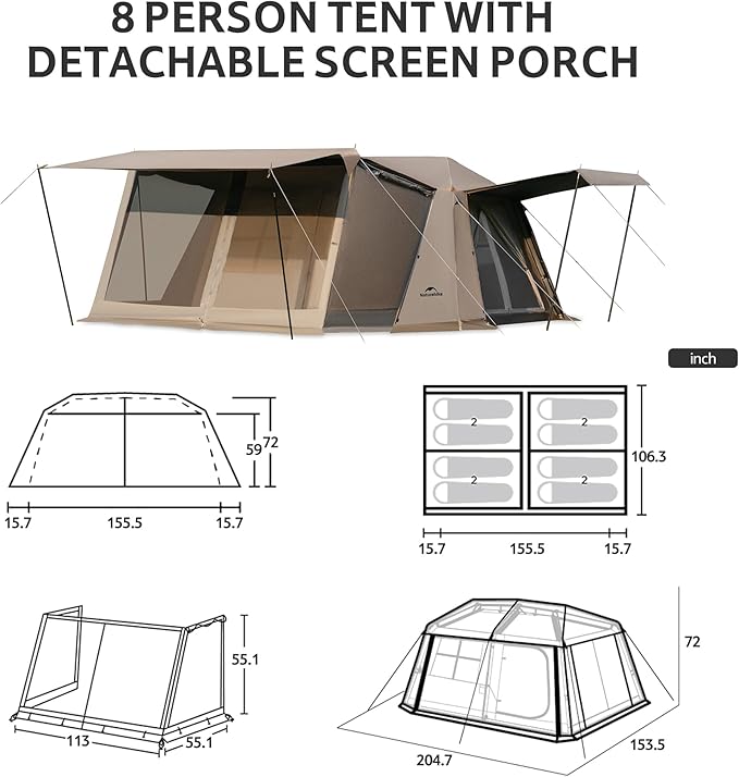 Naturehike Village Camping Tent,4/6/8 Person Tents for Camping, 60S Easy Setup Instant Tent for Family Camping, Car Camping