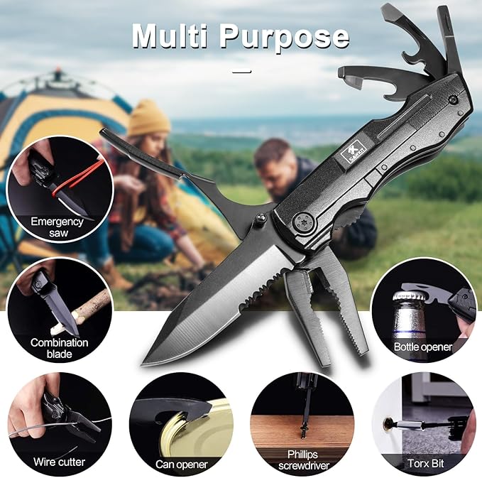 Multitool Pocket Pliers Folding Knife Stainless Steel Survival Camping Knife Bottle Opener Screwdrivers Liner Lock Durable Sheath Gifts for Men Perfect Multipurpose Folding Utility Plier SurvivalGear