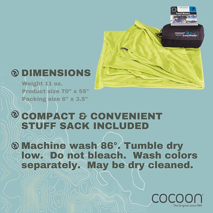COCOON - Coolmax Travel Blanket | Compact Throw Blanket for Camping and Hiking | Fits in Backpack | Attaches to Luggage | Travel Essential | Fast Drying (Regular 70" x 55")