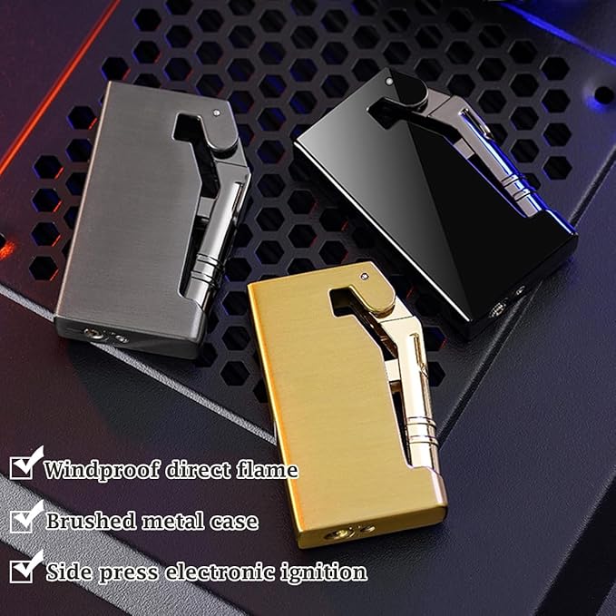 Torch Lighter, Refillable Butane Lighter, Windproof Lighter Adjustable Strong Flame Lighter, for Hiking Camping Fireplace Grill Camping BBQ Lighter (Wire Drawing Gold), DJ191
