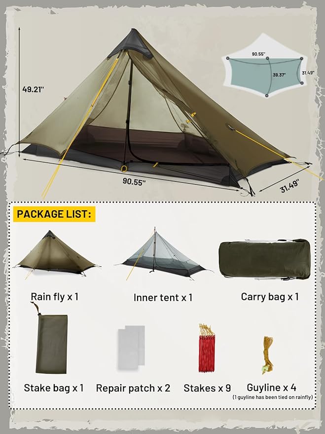 LANSHAN Ultralight Tent 3-Season Backpacking Tent for 1-Person or 2-Person Camping, Trekking, Kayaking, Climbing, Hiking