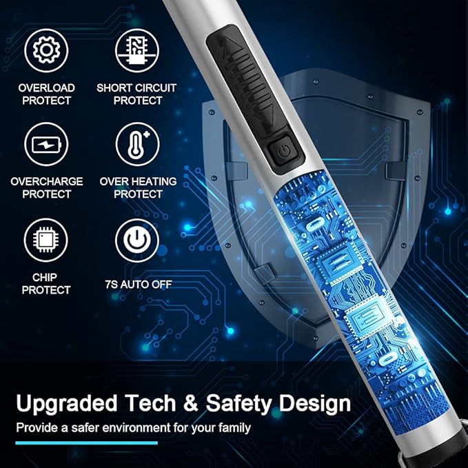 SUPRUS Electric Lighter Candle Lighter USB Type C Rechargeable Lighter Steel Shell & Hanging Hook with 360° Flexible Neck(Silver)