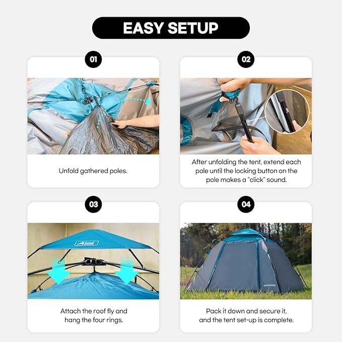 Instant Tents for Camping, 2-3 Person Pop Up Camping Tent, 60s Easy Setup Waterproof Dome Tent for Camping Beach Outdoor Travel