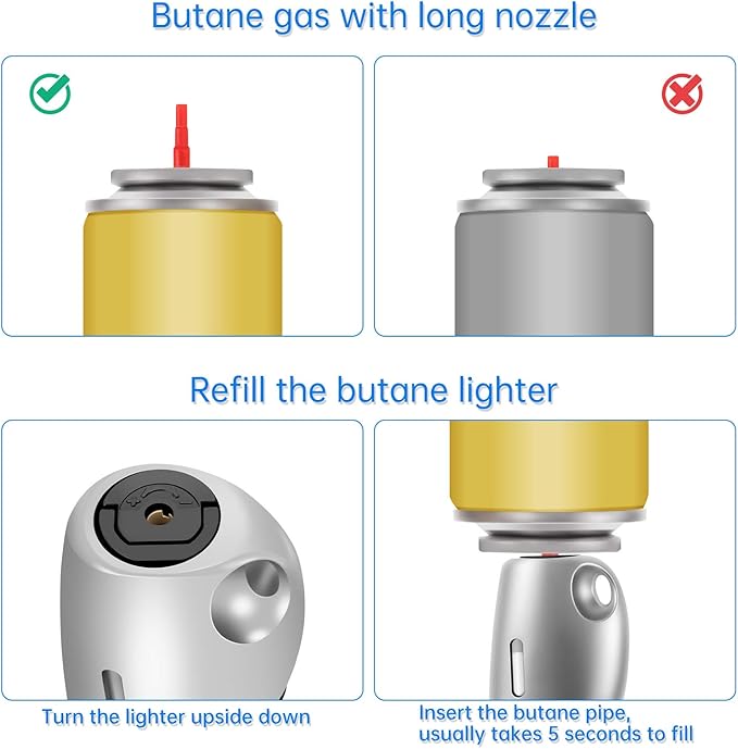 Butane Lighter Torch Long Lighter Jet Flame Windproof Lighter with Visual Fuel Window for Fireplace Kitchen Grill BBQ Camping, Black (No Butane Included)