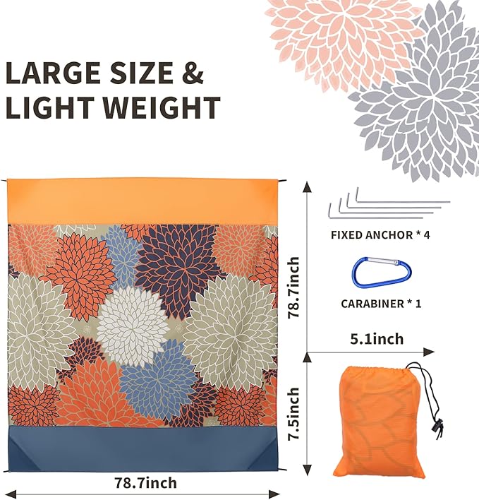 Beach Blanket Waterproof Sandproof, Picnic Blanket, Large Beach Mat 4-7 Adults, Lightweight Durable Beach Mat Sand Free Quick Drying for Beach Travel Camping Hiking Picnic 79"x79"