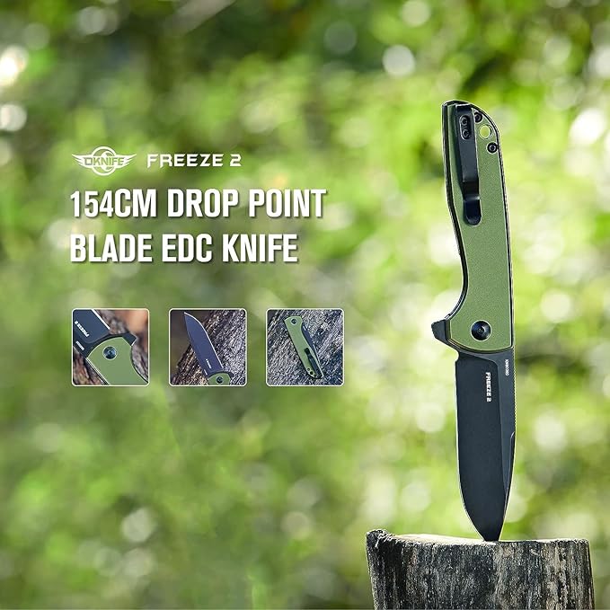 OKNIFE Freeze 2 EDC Folding Knife, Pocket Knife for Men 154CM Steel Blade Liner Lock Outdoor Knives Camping, Hiking (OD Green)