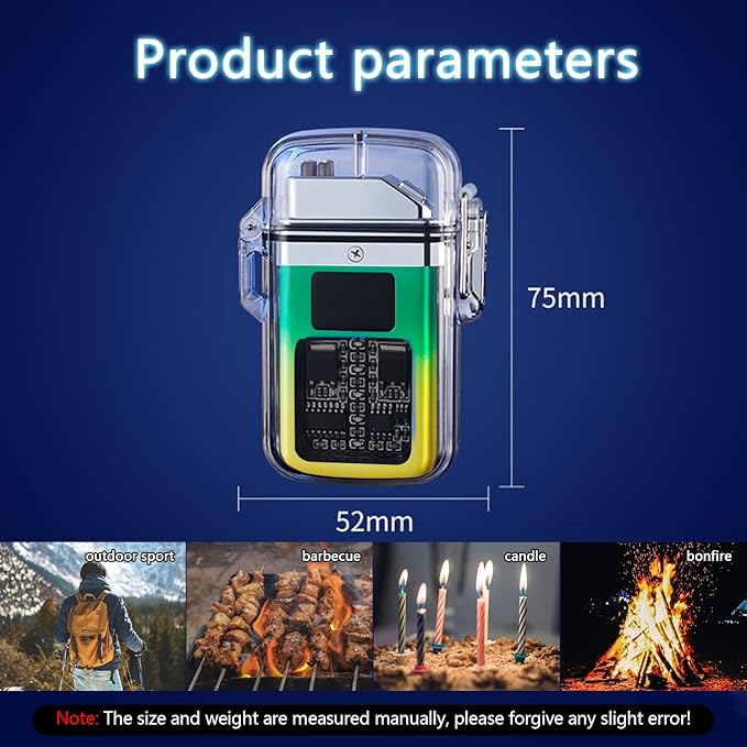 Electric Rechargeable Lighter Transparent Waterproof Dual Arc Plasma Lighter Type-C Rechargeable Lighter Outdoor Windproof Lighter for Outdoor,Camping,Candle and Survival(Yellow and Green)