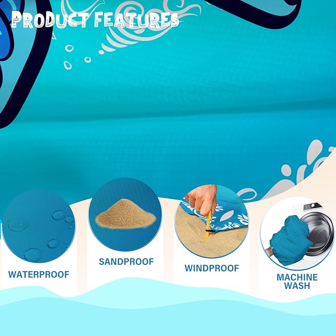 Beach Blanket Waterproof Sandproof 1-7 Adult Oversized 78 '' × 81 '' Lightweight Durable Compact Sand Free Beach Mat for Travel Camping Hiking Picnic Blanket Extra Large