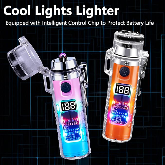 YOZWOO Rechargeable Lighter USB Lighter Double Arc Electric Lighter Plasma Lighter Waterproof Transparent Cool Lighter with Compass for Outdoor Adventure, Survival Tactical Gear(Pink Blue)