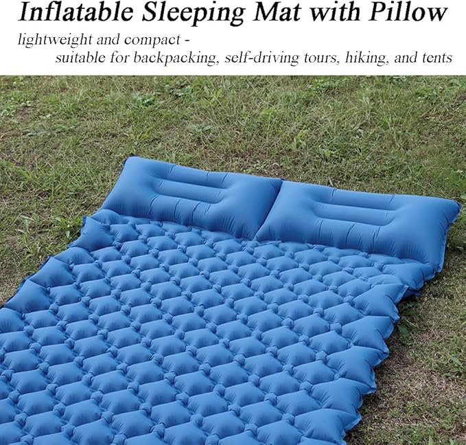 Sleeping Pad for Camping, Inflatable Sleeping Mat with Pillow, Camping Pad with Built-in Foot Pump, Lightweight Camping Mattress Pad for Car Camping, Backpacking, Tent and Hiking (Single (Navy))