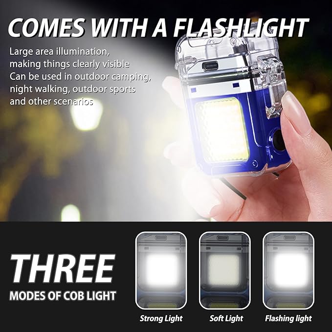 BABOBIU Electric Lighter Arc Lighter Flameless Windproof Waterproof Plasma Lighter with Dual Plasma Arc for Candles, Incense, Wick kindling (Blue)