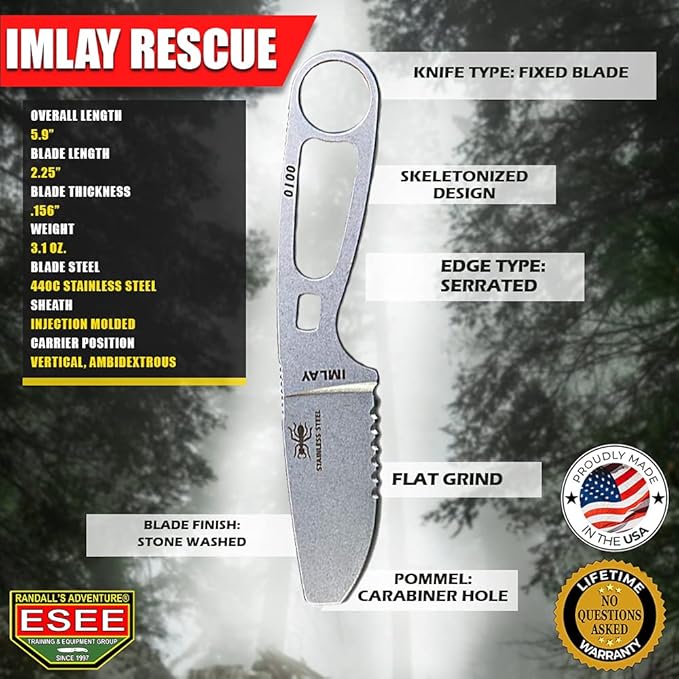 ESEE Imlay SAR Swiftwater Rescue Knife, Sheath, Clip Plate, Retention Strap (Black Sheath)