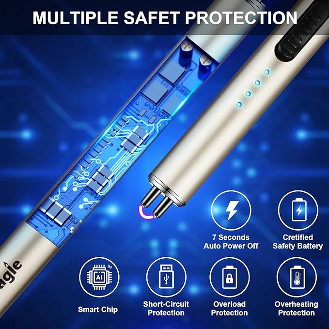 Electric Candle Lighter Upgraded USB Type-C Rechargeable Candle Lighter Windproof Flameless Plasma and LED Battery Display Arc Safety Candle Lighter for Candle Grill Camping