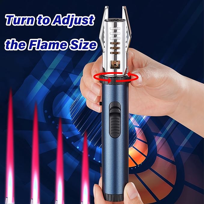 Large Butane Torch Lighter, Windproof Jet Flame Lighters, Flame Adjustable & Refillable, Cool Lighter with Flame Switch Lock.(Butane Not Include)