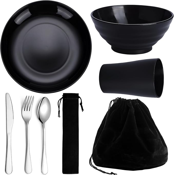 Kyraton Camping Utensils, Camping Mess Kit for Travel, Camping, Picnic, Outdoor, Camping Gear Include Knife, Spoon, Fork Silverware Set, Cup, Bowl, Plate, Camping Essentials for 1