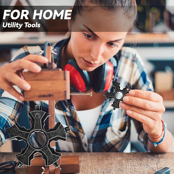 KeyChain MultiTool 18-in-1, Hex Key Allen Wrench Open End Wrench Phillips Slotted Flat Screwdriver Bottle Opener Box Package Cutter Outdoor Multi Tool All in One, Gift for Father Him Her Man Woman