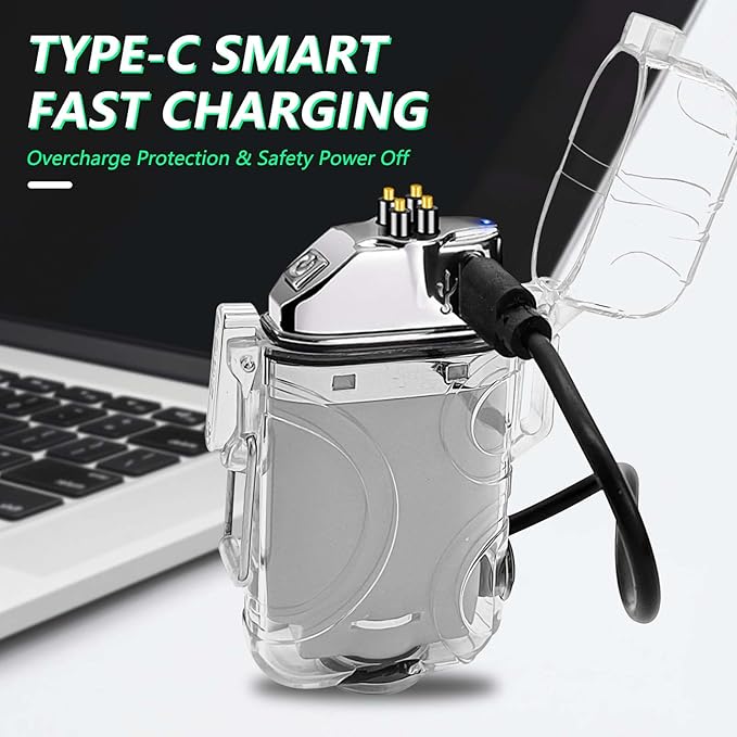 BABOBIU Plasma Lighter Rechargeable Lighter Portable Flameless Waterproof Windproof Lighter Cool Lighter with Portable Flashlight Gift for Men, Boyfriend, Husband (Silver)