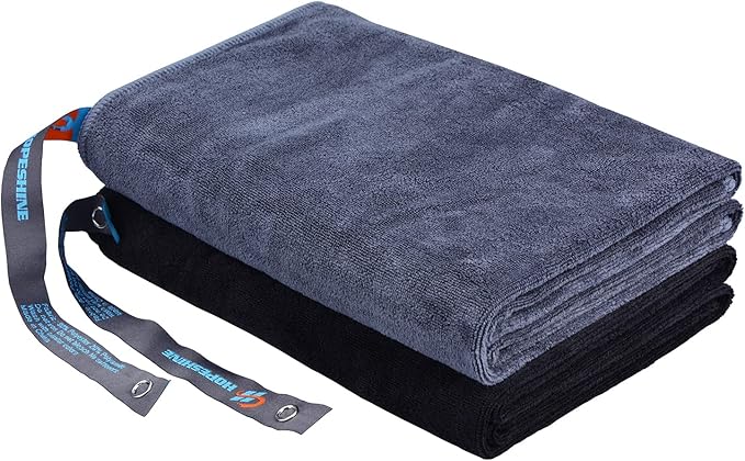 Gym Towels for Men 20inch X 40inch Women Sweat Large Working Out Microfiber Sports Fast Drying Absorbent Compact Camping, Hiking, Backpacking, Yoga, Travel, Exercise 2-Pack Black+Grey