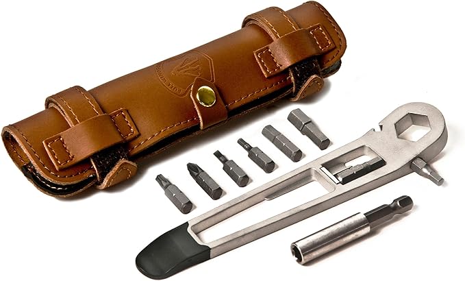 THE NUTTER All in One Bike Tool - Portable Bike Repair Kit with Cycling Multitool and Brown Leather Pouch - Specialized Bike Accessories, Bike Tools - Emergency Biking Gear for All Types of Bicycles