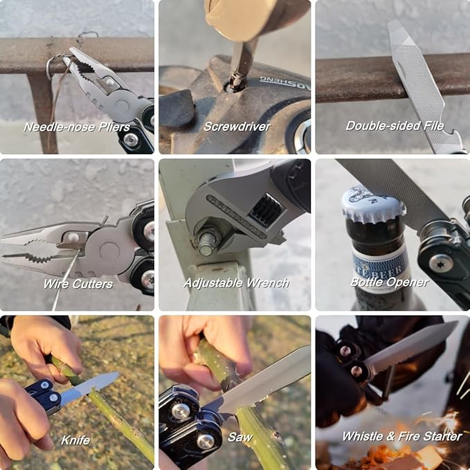 Wrench Multitool, Premium Multi Tool Wrench Pliers Knife with 9PCS Screwdriver Bits Wire Cutters Bottle Opener, Practical Multi Purpose Outdoor Camping Emergency Car Toolbox Gifts for Men