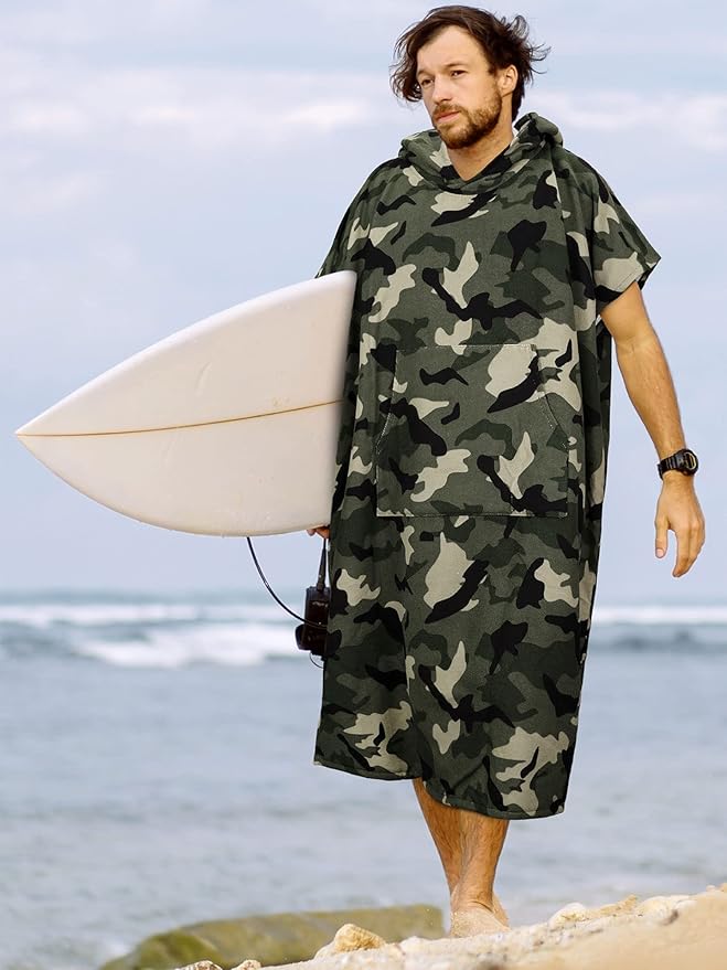 SUN CUBE Surf Poncho Changing Robe with Hood | Quick Dry Microfiber Wetsuit Changing Towel with Pocket for Surfing Men Women