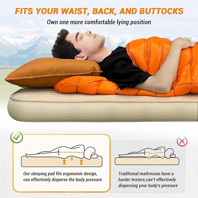 Self Inflating Sleeping Pad,4" Extra Thick Memory Foam Camping Pad, 60S Fast Air Self-Inflating Camping Mattress Pads, 4 Season Sleeping Mat for Camping Rooftop Tent Car Truck Van
