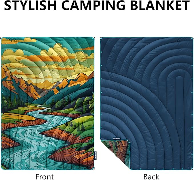 Camping Blanket,Lightweight Down Alternative Puffy Printed Camping Blanket Packable Outdoor Blanket for Camping,Traveling, Stadium, Hiking, Picnics