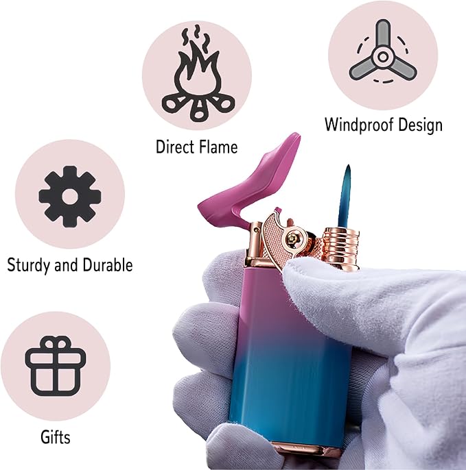 Cute Pretty Lighter Butane, Soft Flame Lighter Fashion Nice Lighter, Unique for Women Candles Gift Camping BBQ (No Butane Fule) (30#)