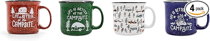 Camco Life is Better at The Campsite Coffee Mugs | Ceramic | 14oz. | 4-Pack (53357)
