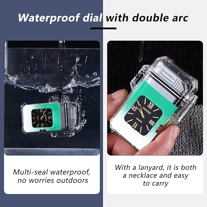 SKRFIRE Outdoor Windproof Lighter Electric Double Arc Lighter Plasma Lighter Rechargeable Lighter Fashionable and Cool Lighter Waterproof Transparent Lighter(Green and White Gradient)