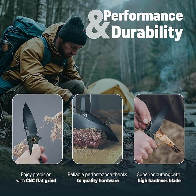 Folding Pocket Knife for Men - EDC Tactical Knife with Pocket Clip, Indoor & Outdoor, Camping, Survival Hiking & Gifts for Men, Every Day Carry, Lightweight (Green Micarta)