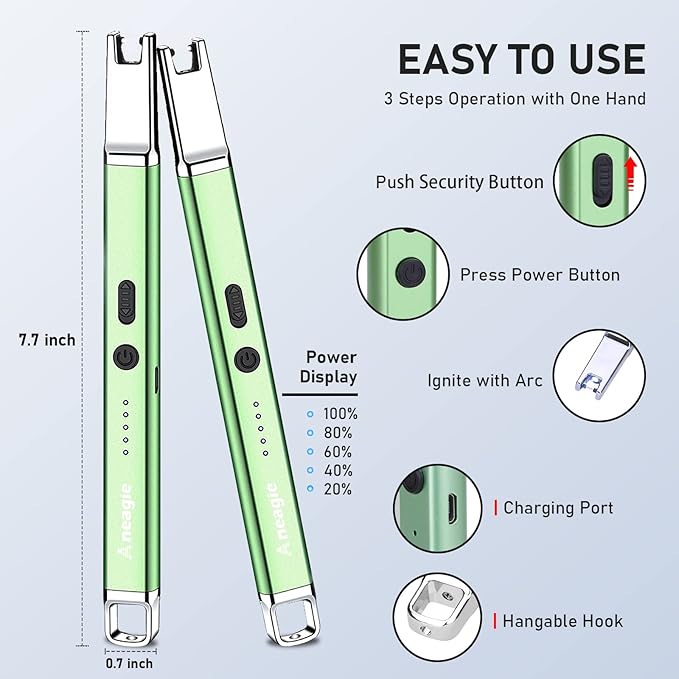 Lighter Electric Candle Lighter Upgraded Rechargeable Candle Lighter with LED Flashlight Windproof Flameless and Hanging Hook LED Battery Display Arc Candle Lighter for Candle Grill Camping