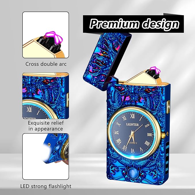 Plasma Lighters Electric Lighters Rechargeable USB Flameless Windproof Arc Lighter Vintage Fancy Cute Lighter for Candles, Fireworks, Camping, Hiking, Adventure (Blue)