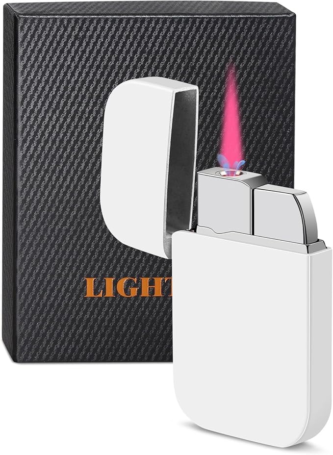Pink Flame Torch Lighter, Cute White Lighter,Refillable Butane Lighter, Windproof torch Lighter for Outdoor Camping BBQ Candle,Nice Gift for Women Girls on Birthday,Anniversary (1 Pack,Without Butane)