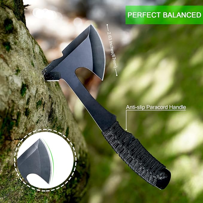 GVDV Throwing Axes Set - 3 Pack Hatchet with Full Tang Stainless Steel and Protective Nylon Sheaths for Camping Recreation and Competition