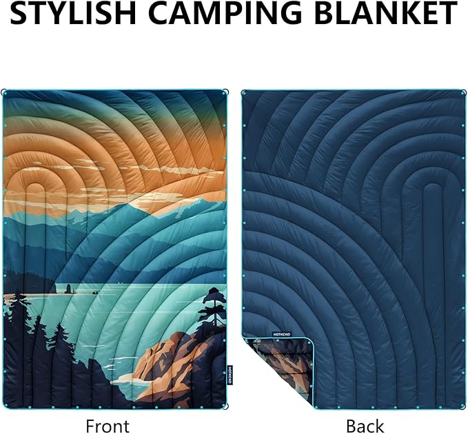 Camping Blanket,Lightweight Down Alternative Puffy Printed Camping Blanket Packable Outdoor Blanket for Camping,Traveling, Stadium, Hiking, Picnics