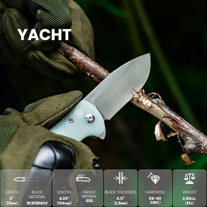 Kizer Yacht EDC Pocket Knife, 3 Inches Folding Knife with 9Cr18MoV Steel Blade, Jade Tactical Hunting Knife, Portable Survival Knife with G10 Handle with Clip, L3004A1