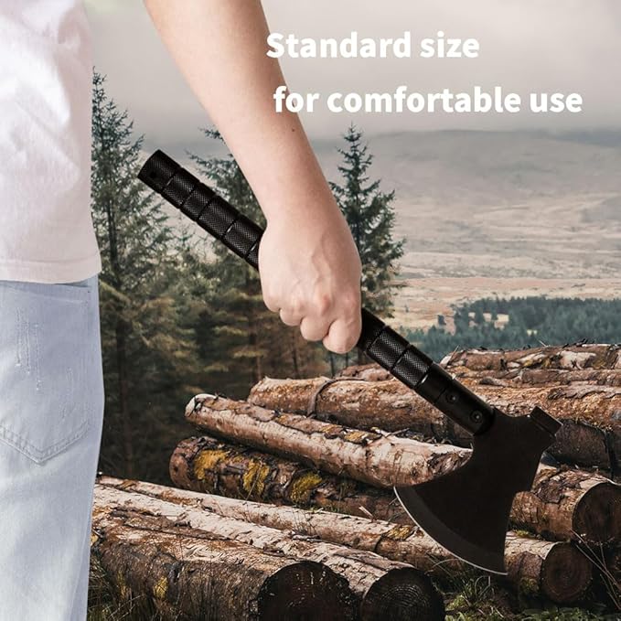 Multi-Purpose Survival Hatchet, Camping Hatchet with Sheath, Folding Tactical Hatchet, Carbon Steel Camping Axe with Hammer, Survival Axe for Outdoor, Hunting, Adventure, Emergency
